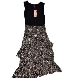 DOKOTOO Womens Black Maxi Dress Sleeveless Tiered Ruffle‎ Flowy Sun Dress L